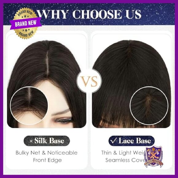 Human Hair Topper with Bangs 12 Inch Lace Base Clip-In Hairpiece main image 4